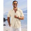 COOFANDY Shirts for Men Short Sleeve Button Down Shirt Casual Summer Beach Shirts(Champagne)