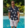 COOFANDY Shirts for Men Short Sleeve Button Down Shirt Casual Summer Beach Shirts(Coconut Tree-dark Blue)