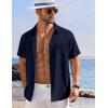 COOFANDY Shirts for Men Short Sleeve Button Down Shirt Casual Summer Beach Shirts(Dark Blue)