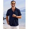 COOFANDY Shirts for Men Short Sleeve Button Down Shirt Casual Summer Beach Shirts(Dark Blue)