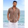 COOFANDY Shirts for Men Short Sleeve Button Down Shirt Casual Summer Beach Shirts(Dark Brown)