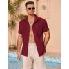 COOFANDY Shirts for Men Short Sleeve Button Down Shirt Casual Summer Beach Shirts(Dark Red)