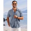 COOFANDY Shirts for Men Short Sleeve Button Down Shirt Casual Summer Beach Shirts(Grayish Blue)