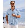 COOFANDY Shirts for Men Short Sleeve Button Down Shirt Casual Summer Beach Shirts(Light Blue)
