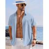 COOFANDY Shirts for Men Short Sleeve Button Down Shirt Casual Summer Beach Shirts(Light Blue)