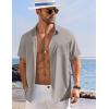 COOFANDY Shirts for Men Short Sleeve Button Down Shirt Casual Summer Beach Shirts(Light Grey)