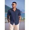 COOFANDY Shirts for Men Short Sleeve Button Down Shirt Casual Summer Beach Shirts(Medieval Blue)