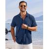 COOFANDY Shirts for Men Short Sleeve Button Down Shirt Casual Summer Beach Shirts(Navy Blue)