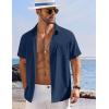 COOFANDY Shirts for Men Short Sleeve Button Down Shirt Casual Summer Beach Shirts(Navy Blue)