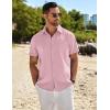 COOFANDY Shirts for Men Short Sleeve Button Down Shirt Casual Summer Beach Shirts(Pink)