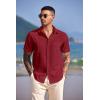 COOFANDY Shirts for Men Short Sleeve Button Down Shirt Casual Summer Beach Shirts(Scarlet Sage)