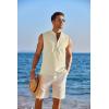COOFANDY Sleeveless Beach Shirts for Men Summer Tank Shirts Casual Henley Tank Top(Cream)