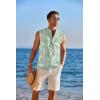 COOFANDY Sleeveless Beach Shirts for Men Summer Tank Shirts Casual Henley Tank Top(Green Leaves)