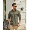 COOFANDY Work Shirts for Mens Long Sleeve Casual Button Down Shirt Mens Shacket with Flap Pockets(Army Green)