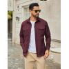 COOFANDY Work Shirts for Mens Long Sleeve Casual Button Down Shirt Mens Shacket with Flap Pockets(Dark Red)