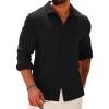 COOFANDY Athletic Fit Dress Shirts for Men Ribbed Knit Textured Button Down Shirts(Black)