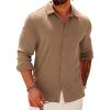 COOFANDY Athletic Fit Dress Shirts for Men Ribbed Knit Textured Button Down Shirts(Light Brown)