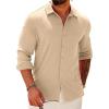 COOFANDY Athletic Fit Dress Shirts for Men Ribbed Knit Textured Button Down Shirts(Light Khaki)