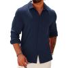 COOFANDY Athletic Fit Dress Shirts for Men Ribbed Knit Textured Button Down Shirts(Navy)