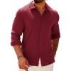 COOFANDY Athletic Fit Dress Shirts for Men Ribbed Knit Textured Button Down Shirts(Wine)