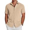 COOFANDY Button Down Short Sleeve Summer Casual Beach Shirts Shirt(Almond)