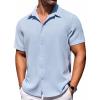 COOFANDY Button Down Short Sleeve Summer Casual Beach Shirts Shirt(Blue)