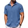 COOFANDY Button Down Short Sleeve Summer Casual Beach Shirts Shirt(Dark Blue)