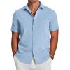 COOFANDY Button Down Short Sleeve Summer Casual Beach Shirts Shirt(Light Blue)