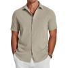 COOFANDY Button Down Short Sleeve Summer Casual Beach Shirts Shirt(Light Gray)