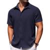 COOFANDY Button Down Short Sleeve Summer Casual Beach Shirts Shirt(Navy Blue)