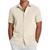COOFANDY Button Down Short Sleeve Summer Casual Beach Shirts Shirt(Vanilla Ice)