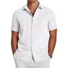 COOFANDY Button Down Short Sleeve Summer Casual Beach Shirts Shirt(White)