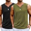 COOFANDY Casual Sleeveless Shirts for Men Cotton V Neck Tank Tops Summer 2 Pack Workout Gym Muscle Tee(Black/Army Green)