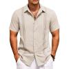 COOFANDY Cuban Guayabera Shirts for Men Short Sleeve Casual Button Down Shirts Summer Vacation Shirts(Beige)