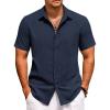 COOFANDY Cuban Guayabera Shirts for Men Short Sleeve Casual Button Down Shirts Summer Vacation Shirts(Dark Navy)