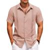 COOFANDY Cuban Guayabera Shirts for Men Short Sleeve Casual Button Down Shirts Summer Vacation Shirts(Dusty Rose)
