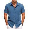 COOFANDY Cuban Guayabera Shirts for Men Short Sleeve Casual Button Down Shirts Summer Vacation Shirts(Navy)