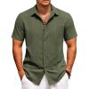 COOFANDY Cuban Guayabera Shirts for Men Short Sleeve Casual Button Down Shirts Summer Vacation Shirts(Olive Green)