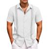 COOFANDY Cuban Guayabera Shirts for Men Short Sleeve Casual Button Down Shirts Summer Vacation Shirts(White)