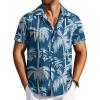 COOFANDY Hawaiian Short Button Sleeve Down Shirt Shirts Beach(Blue-coconut Tree)