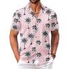 COOFANDY Hawaiian Short Button Sleeve Down Shirt Shirts Beach(Coconut Tree-pink)
