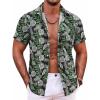COOFANDY Hawaiian Short Button Sleeve Down Shirt Shirts Beach(Green Leaves)
