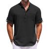 COOFANDY Henley Shirts for Men Short Sleeve Band Collar Casual Shirt Summer Hippie Vacation Beach T Shirts with Pocket(Black)