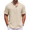 COOFANDY Henley Shirts for Men Short Sleeve Band Collar Casual Shirt Summer Hippie Vacation Beach T Shirts with Pocket(Champagne)