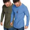 COOFANDY Men 2 Pack Muscle Fitted T Shirt Gym Workout Athletic Long Sleeves Tee(Army Green/Blue)