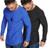 COOFANDY Men 2 Pack Muscle Fitted T Shirt Gym Workout Athletic Long Sleeves Tee(Black/Blue)