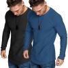 COOFANDY Men 2 Pack Muscle Fitted T Shirt Gym Workout Athletic Long Sleeves Tee(Black/Denim Blue)