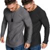 COOFANDY Men 2 Pack Muscle Fitted T Shirt Gym Workout Athletic Long Sleeves Tee(Black/Grey)
