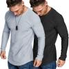 COOFANDY Men 2 Pack Muscle Fitted T Shirt Gym Workout Athletic Long Sleeves Tee(Black/Grey Blue)