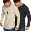 COOFANDY Men 2 Pack Muscle Fitted T Shirt Gym Workout Athletic Long Sleeves Tee(Black/Khaki)